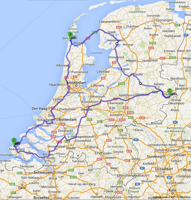 The route I driven through The Netherlands for the car
